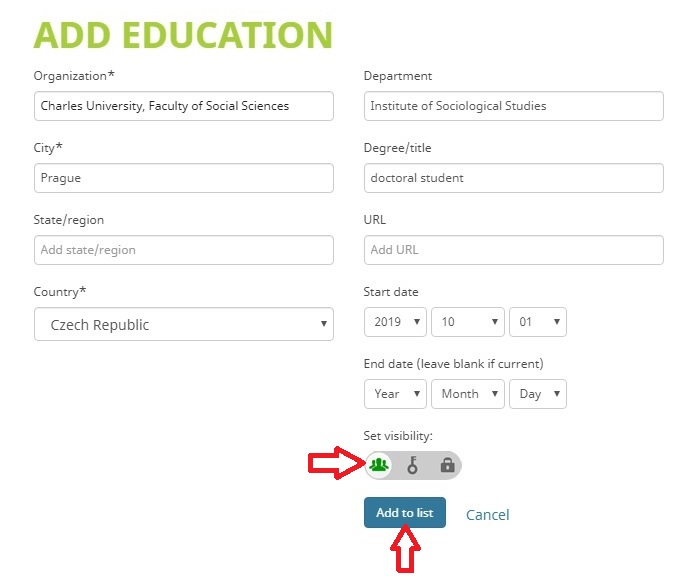 ORCID Add Education